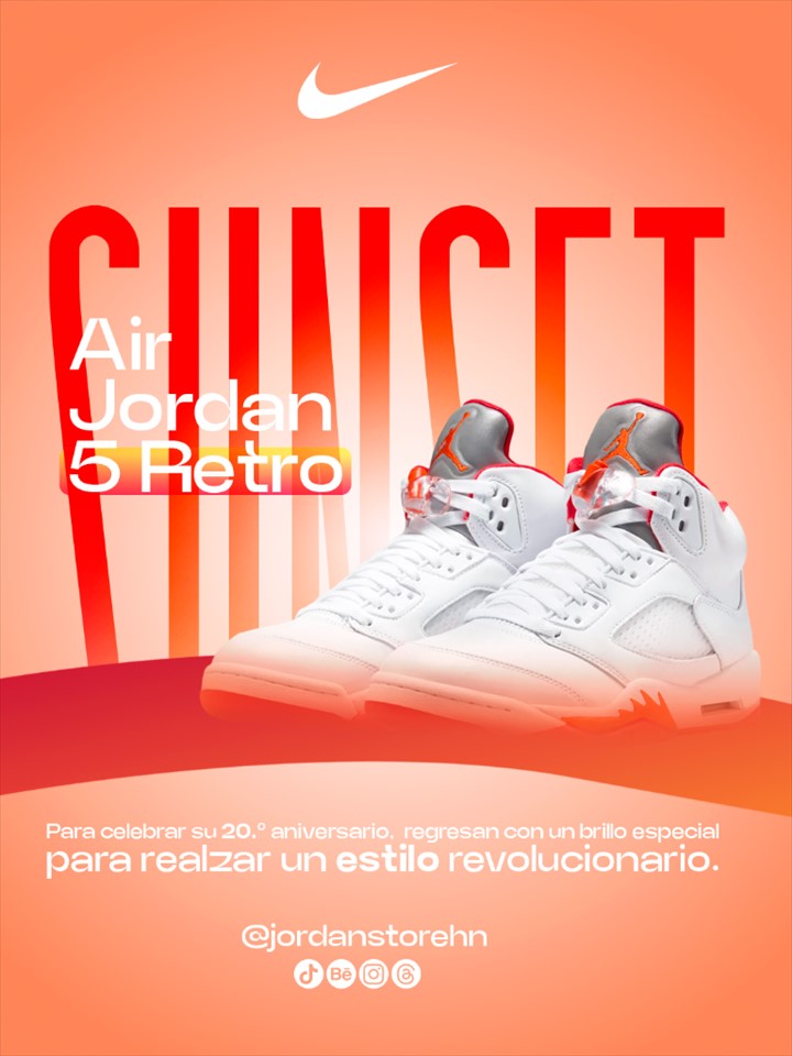 Composición promocional Air Jordan 5 Retro por el 20 aniversario, con dos zapatillas