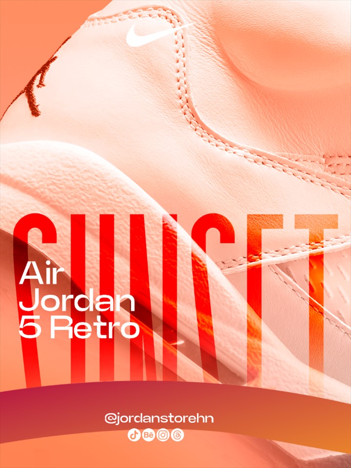Detalle de Air Jordan 5 Retro con tipografía roja y fondo de zapatilla