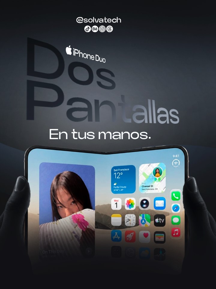 Pieza de SolvaTech mostrando la pantalla doble del iPhone Duo